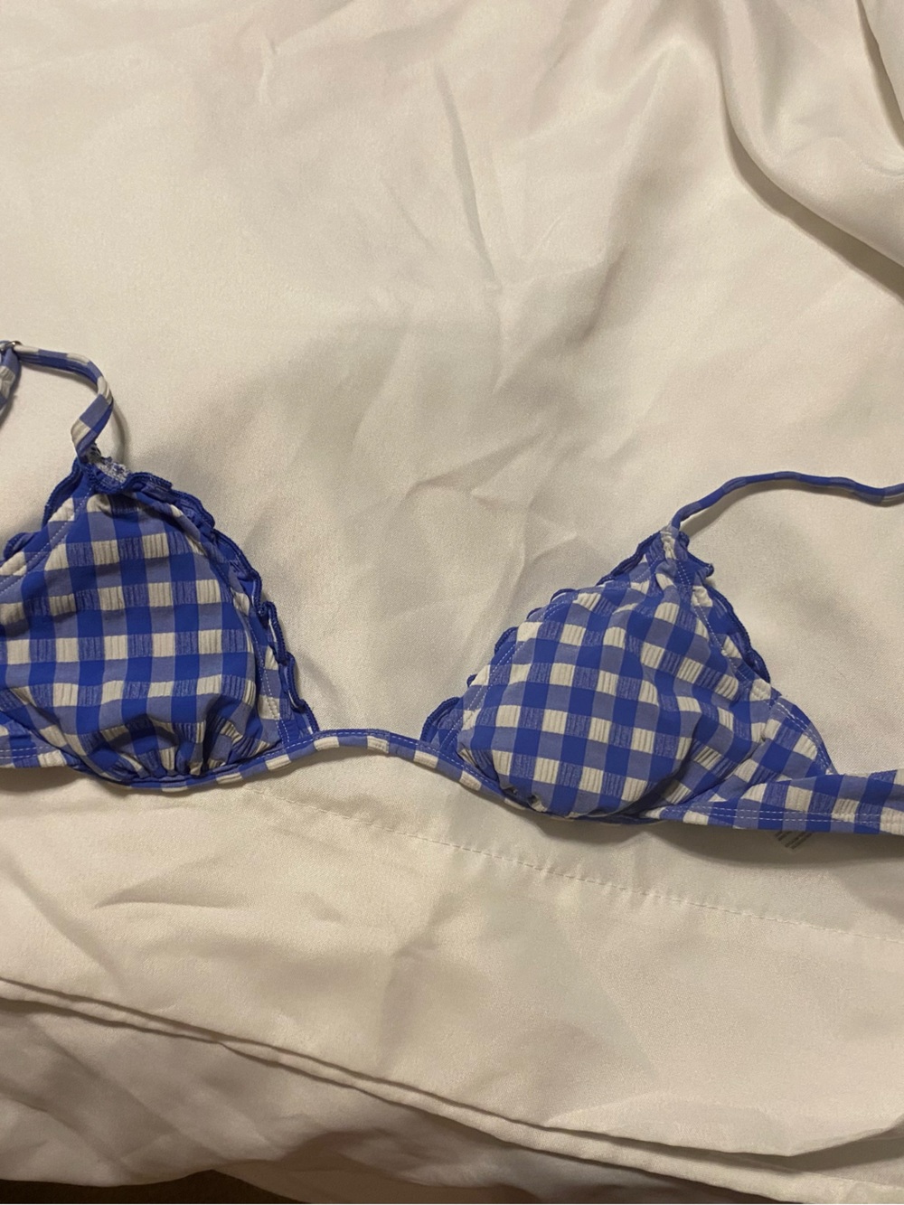 wild fable Blue and White Gingham Triangle Bikini Top
